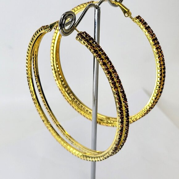 Double Hoop Earrings with Crystals - Picture 4 of 7